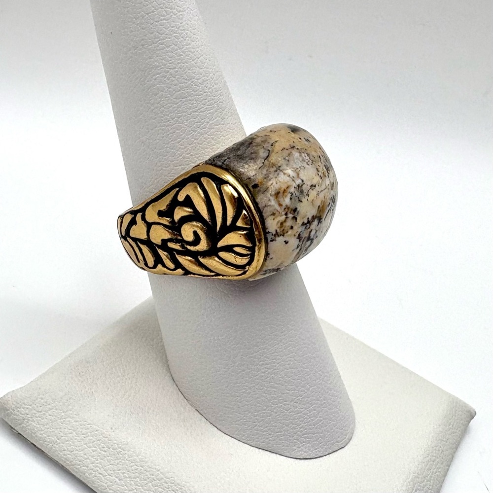 Studio Barse Natural Moss Agate Golden Bronze Southwestern Style Ring - Picture 2 of 6